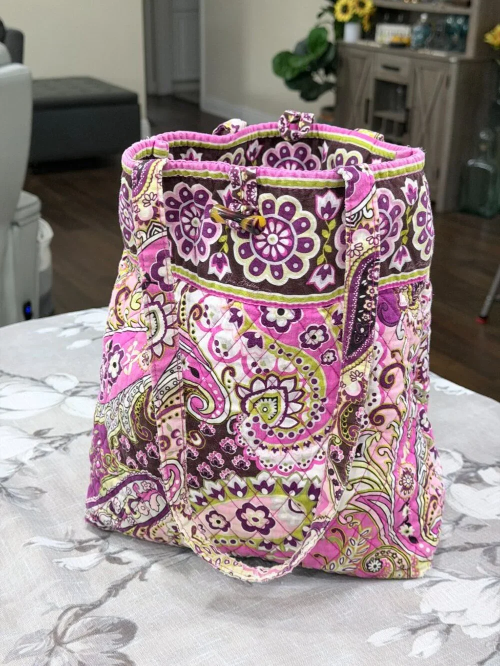 Vera Bradley Very Berry Paisley Quilted Tote Pink Purple Floral Paisley Retired